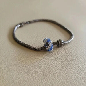 Beautiful JCM Brass Silver Color Blue clear Stones Charm slider Bracelet 7.5"